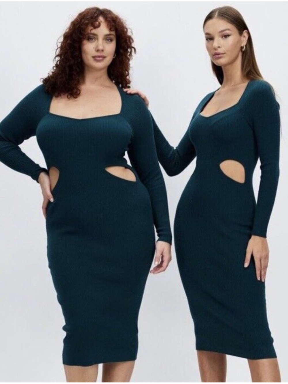 Abercrombie & Fitch Teal Cutout Ribbed Knit Bodycon Dress